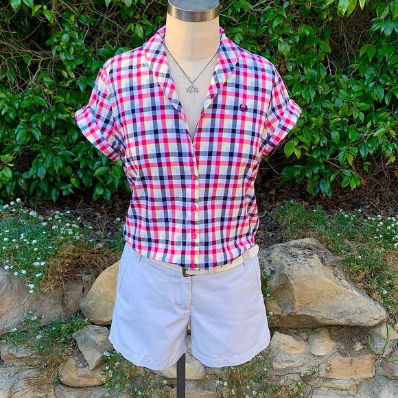 Fred Perry Tops - Fred Perry short sleeve shawl collar checkered shirt